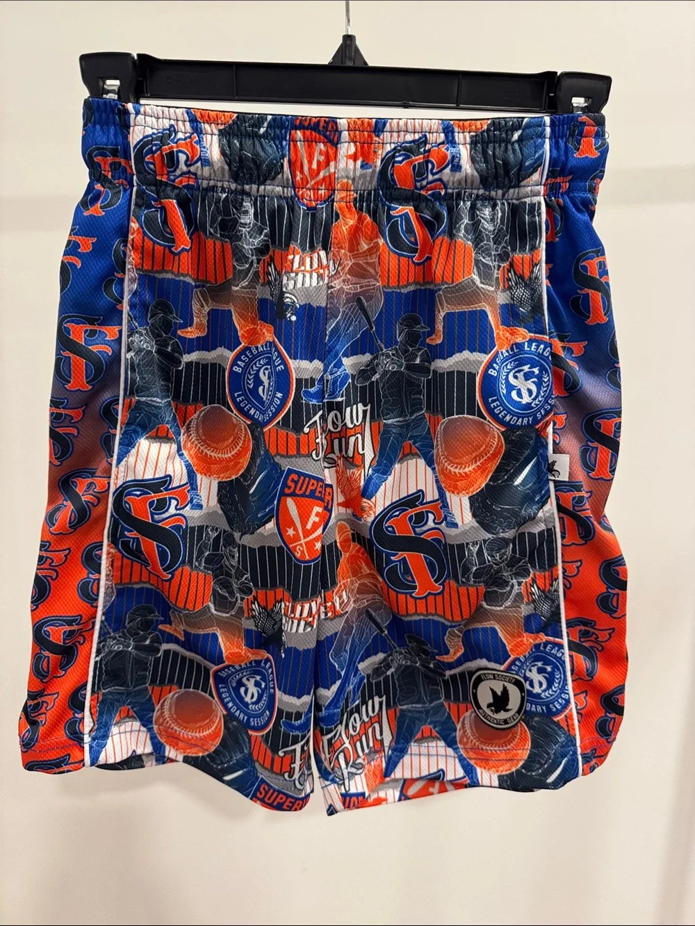 Boys Blue and Orange Baseball Graphic Athletic Shorts